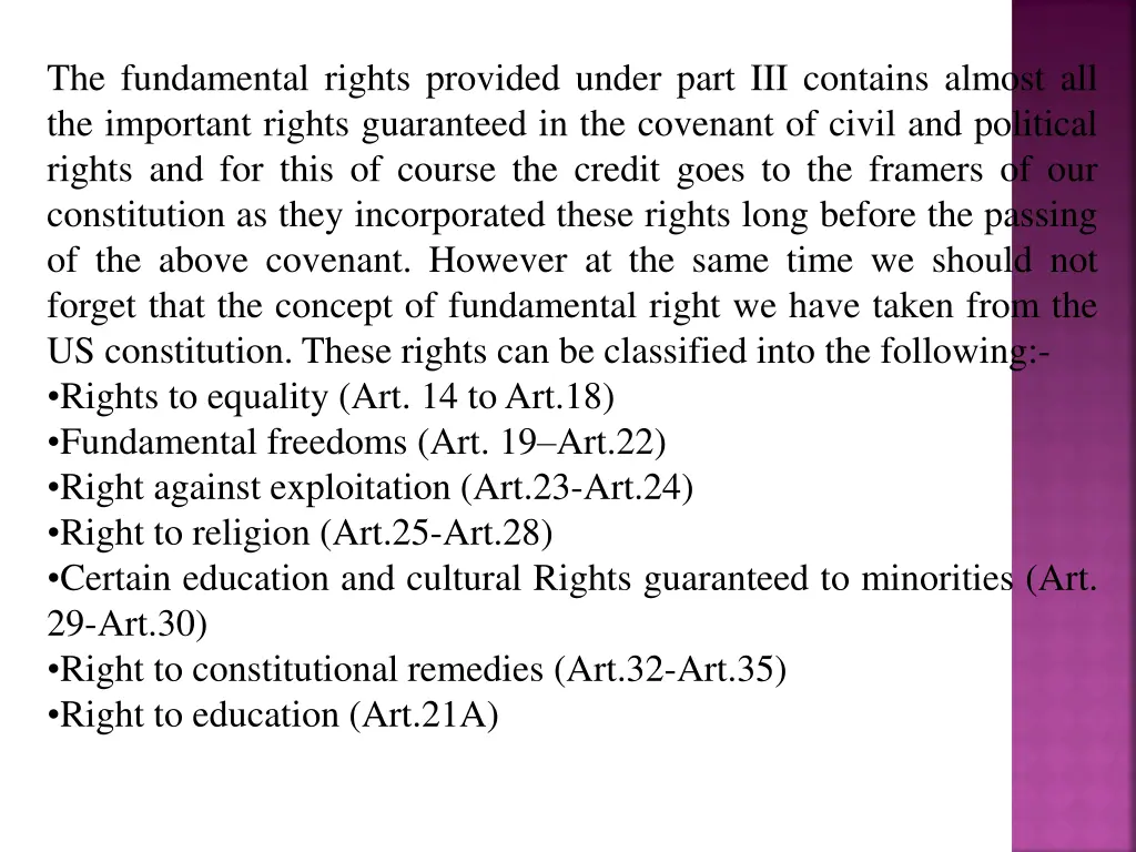 the fundamental rights provided under part