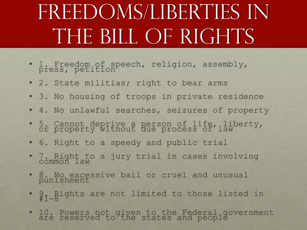 freedoms liberties in the bill of rights