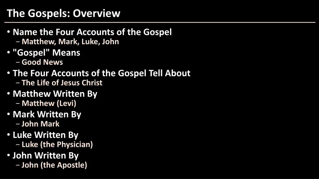 the gospels overview