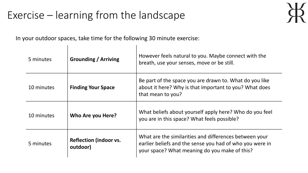 exercise learning from the landscape