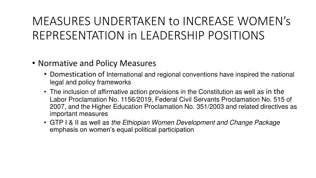 measures undertaken to increase women