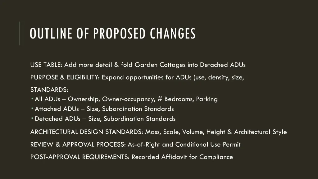 outline of proposed changes