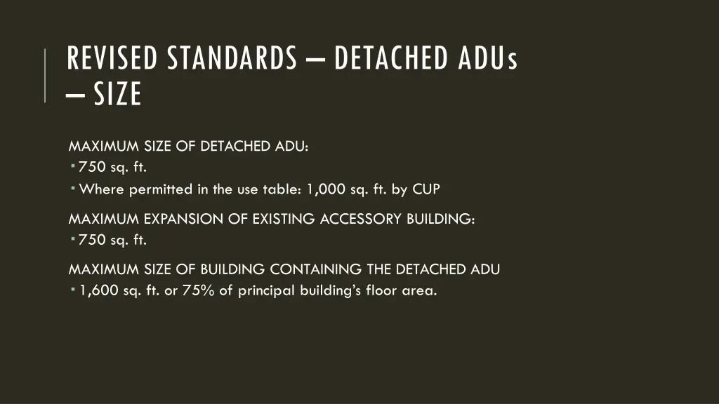 revised standards detached adus size