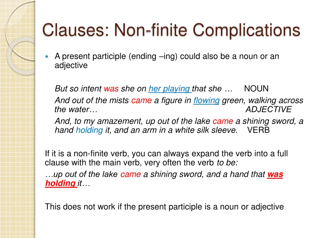 clauses non finite complications