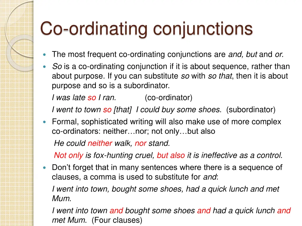 co ordinating conjunctions