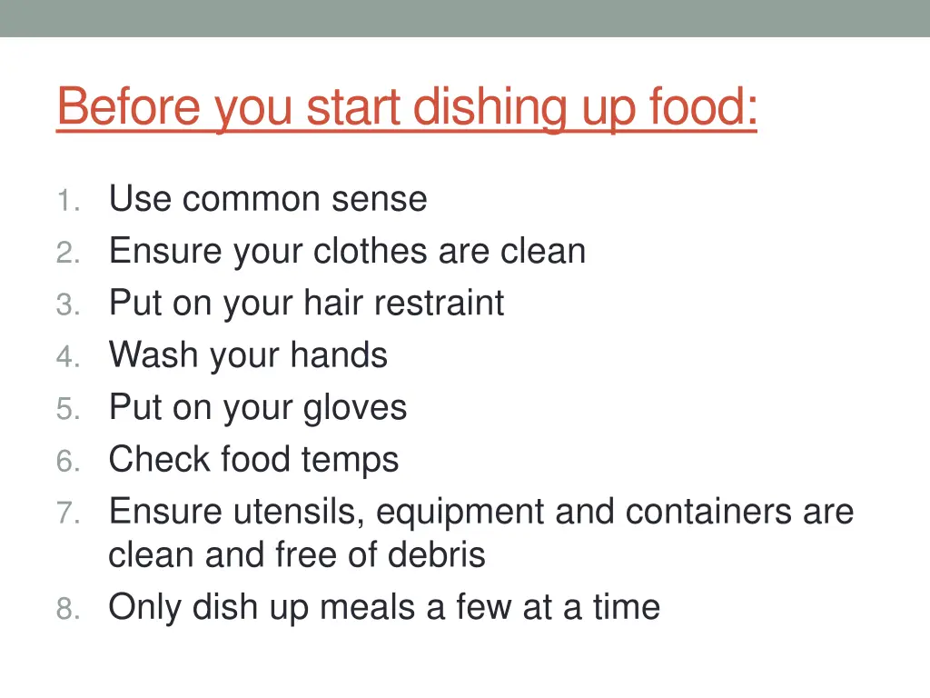 before you start dishing up food