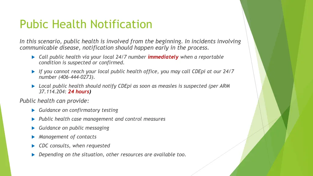 pubic health notification