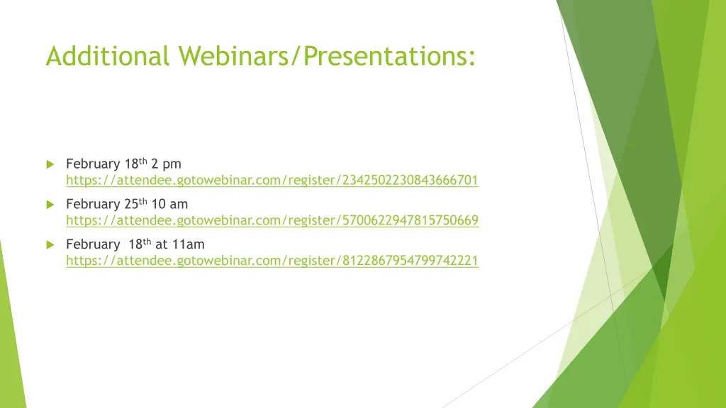 additional webinars presentations