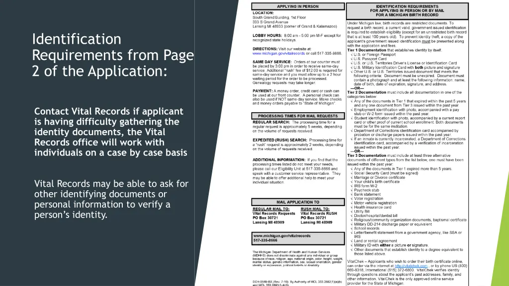 identification requirements from page