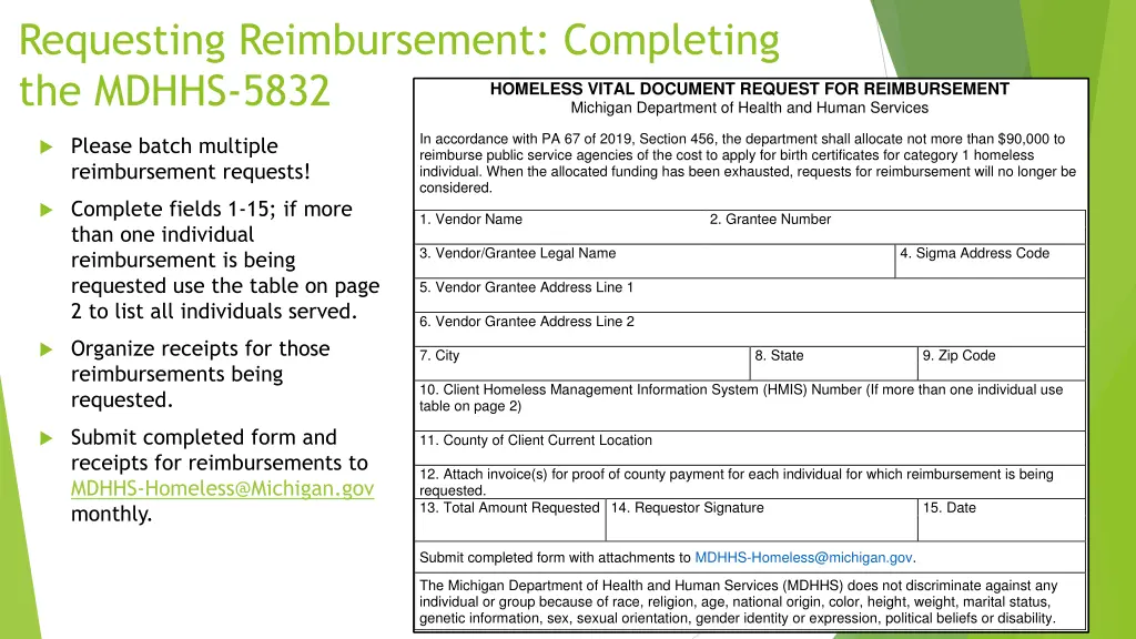 requesting reimbursement completing the mdhhs 5832