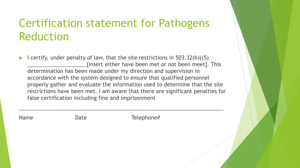 certification statement for pathogens reduction