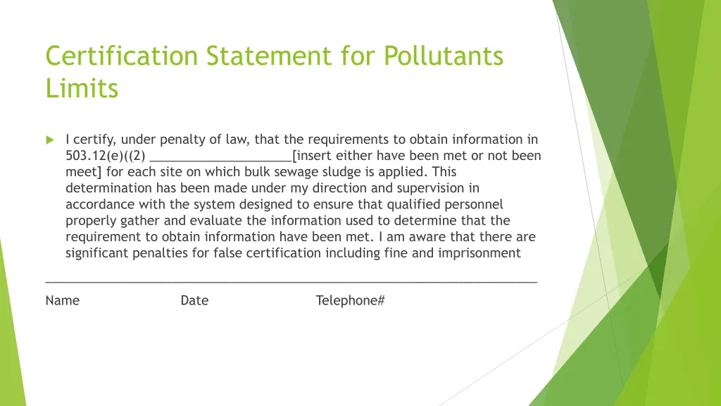 certification statement for pollutants limits