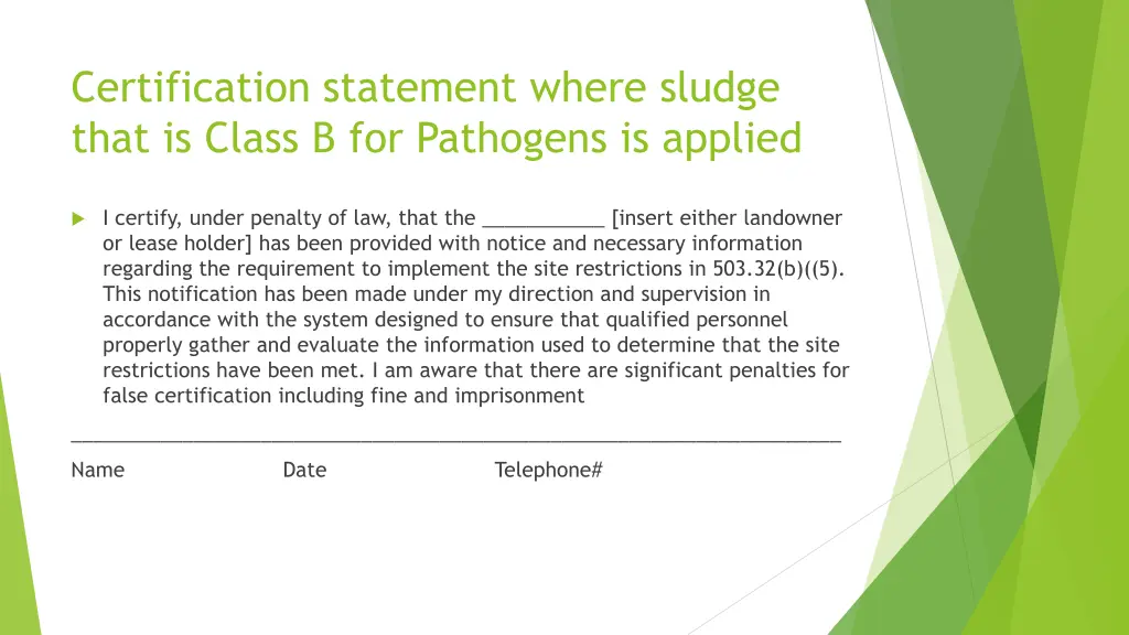 certification statement where sludge that