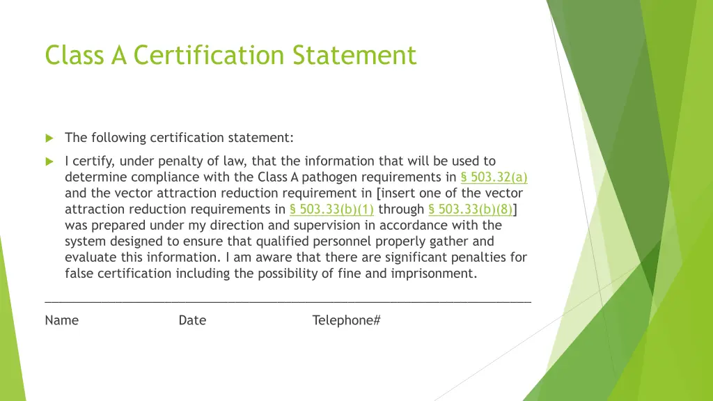 class a certification statement