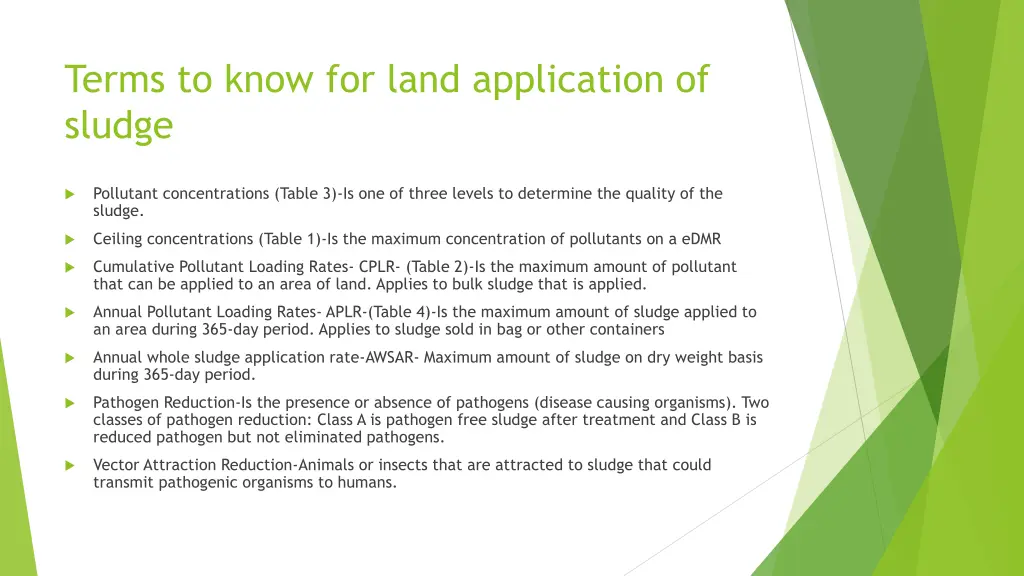 terms to know for land application of sludge