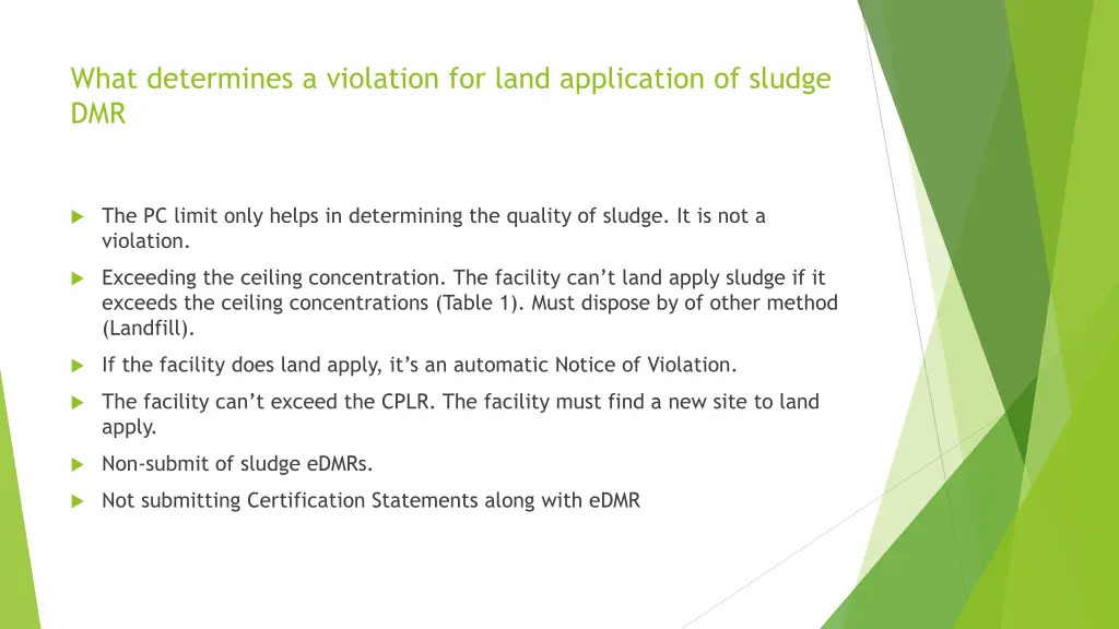 what determines a violation for land application