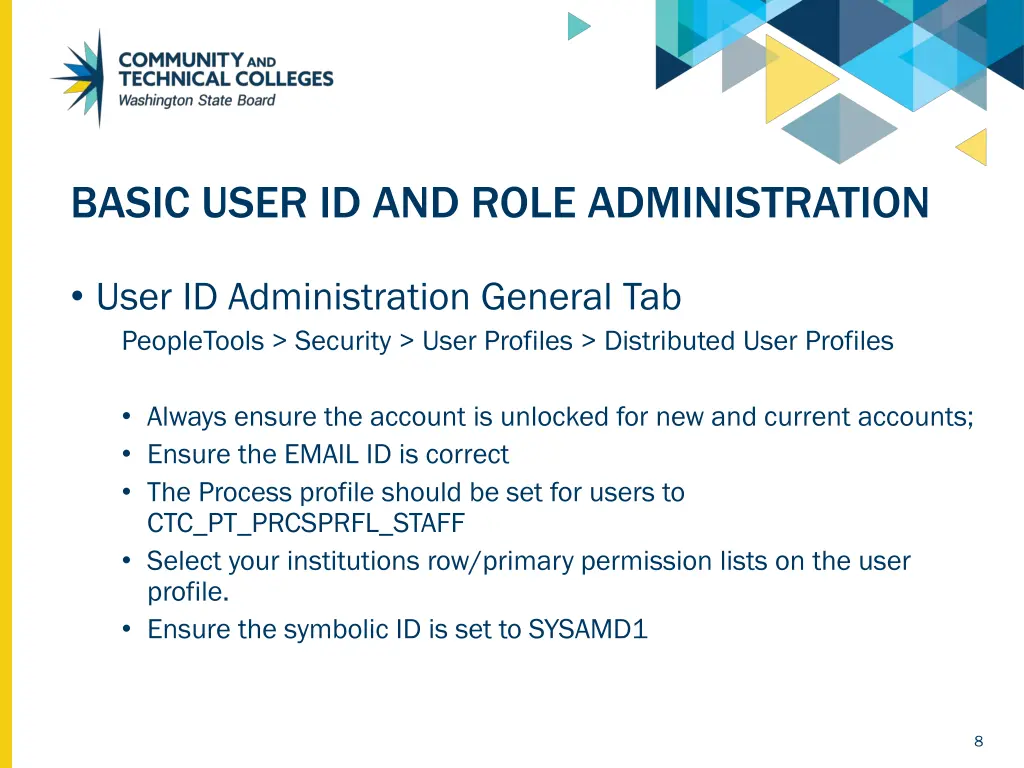 basic user id and role administration