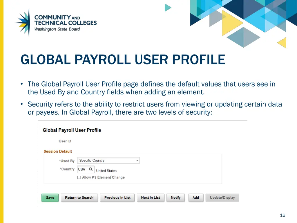 global payroll user profile