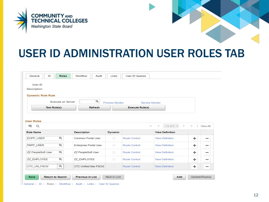 user id administration user roles tab