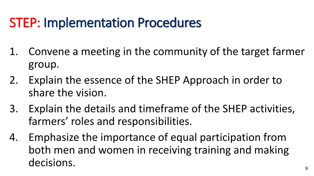 step step implementation procedures