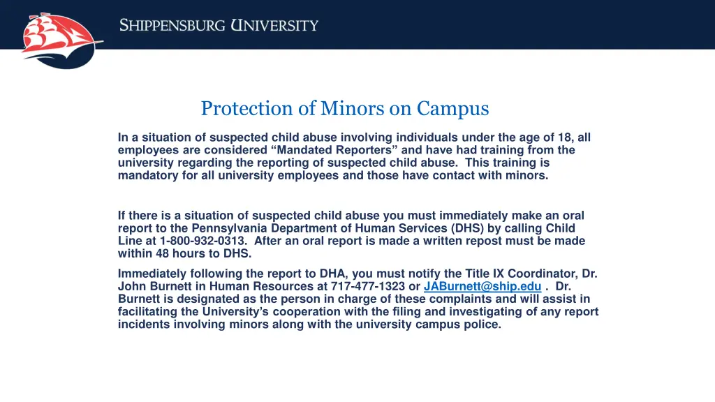 protection of minors on campus