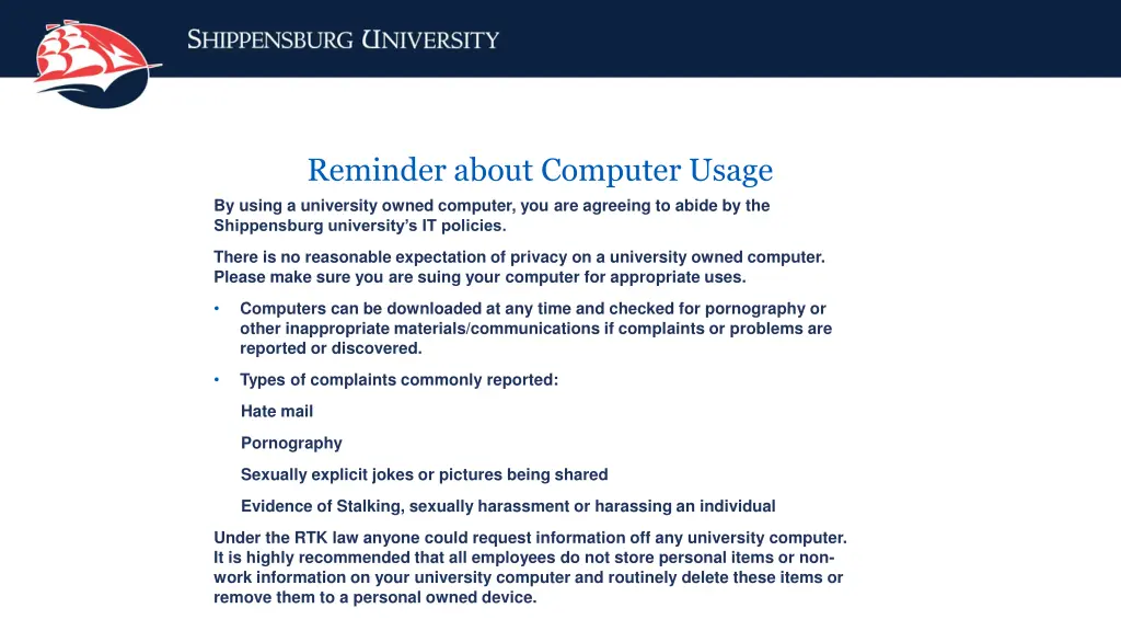 reminder about computer usage by using