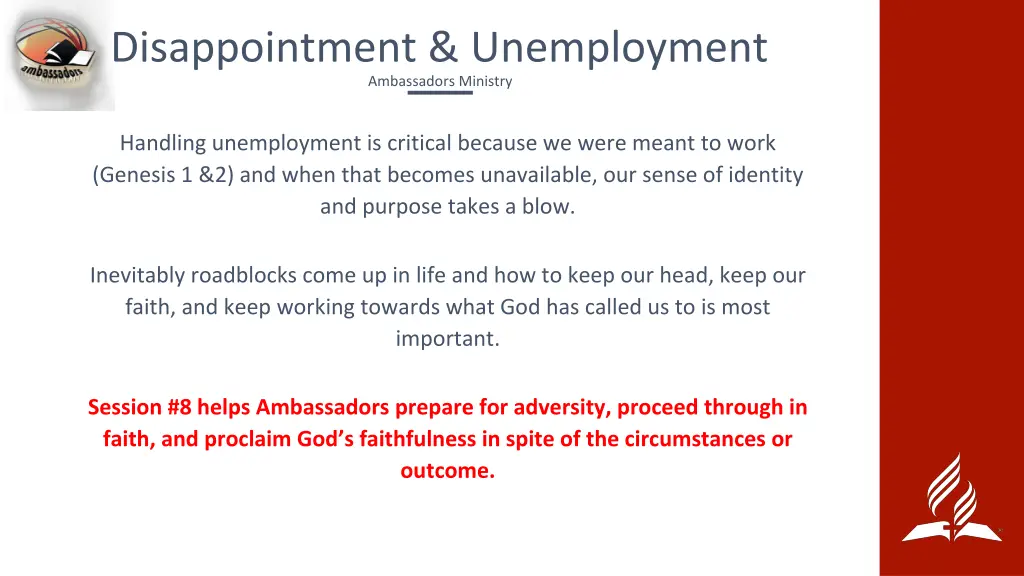 disappointment unemployment ambassadors ministry