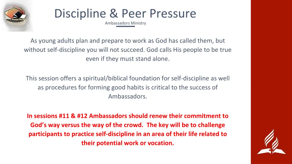 discipline peer pressure ambassadors ministry