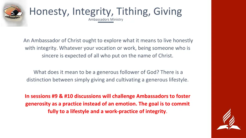 honesty integrity tithing giving ambassadors