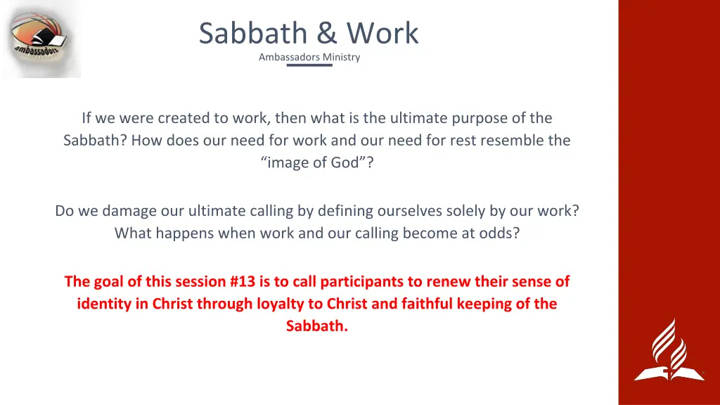 sabbath work ambassadors ministry