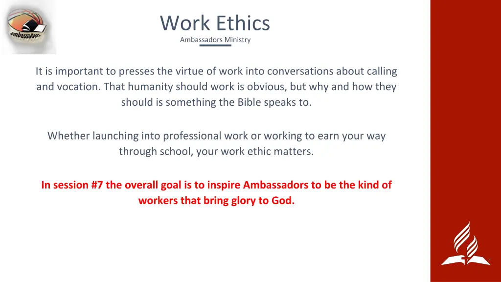 work ethics ambassadors ministry