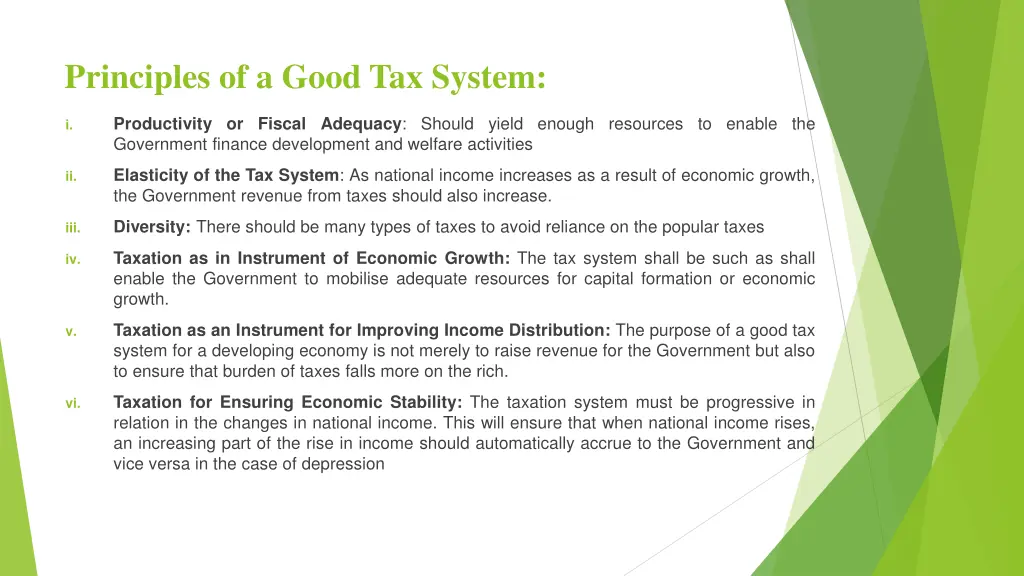 principles of a good tax system