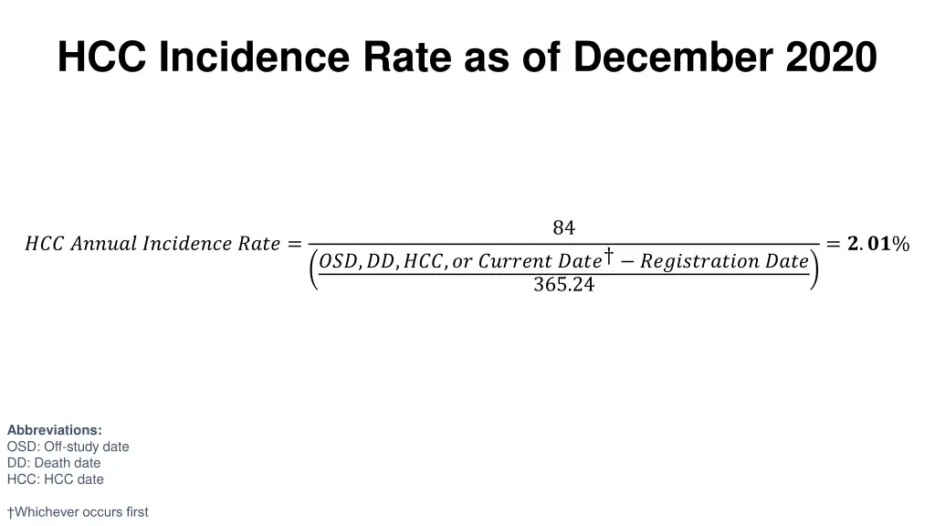 hcc incidence rate as of december 2020