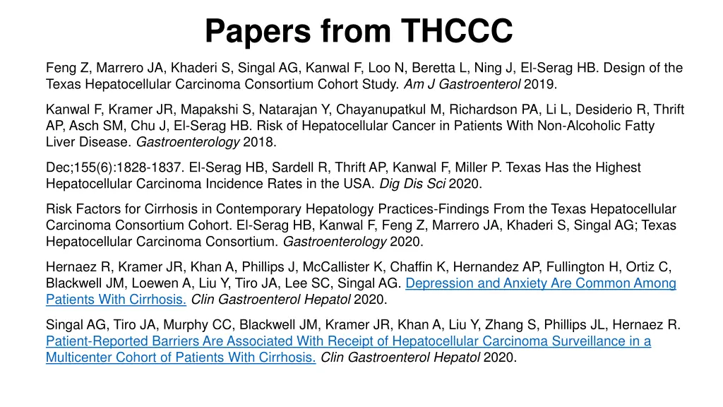 papers from thccc