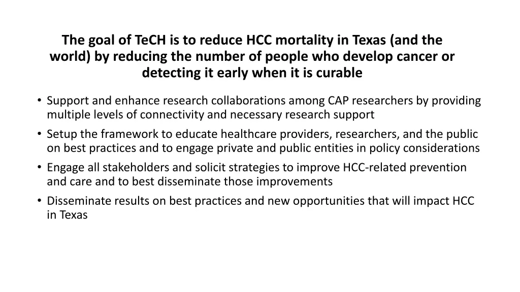 the goal of tech is to reduce hcc mortality