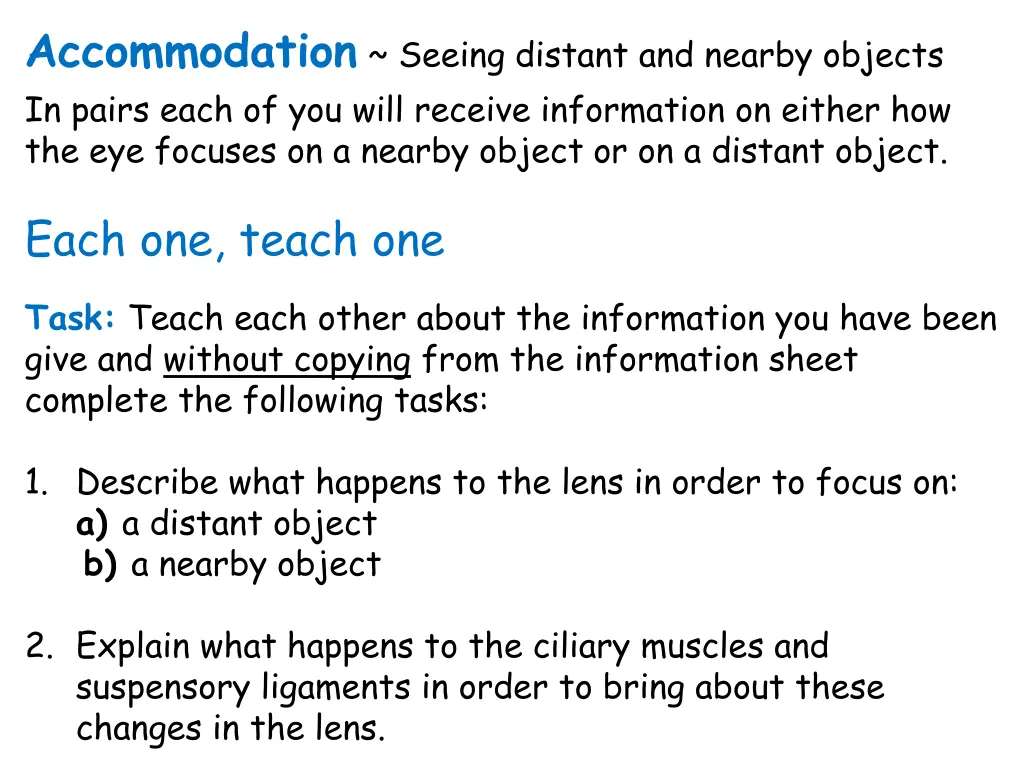 accommodation seeing distant and nearby objects