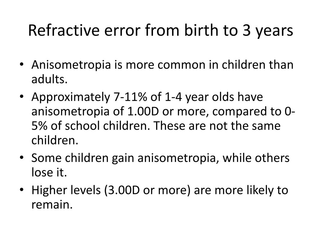 refractive error from birth to 3 years 2