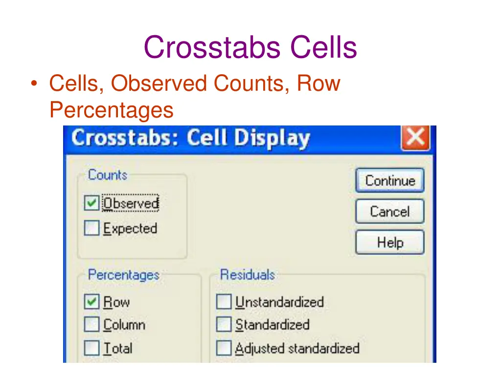 crosstabs cells