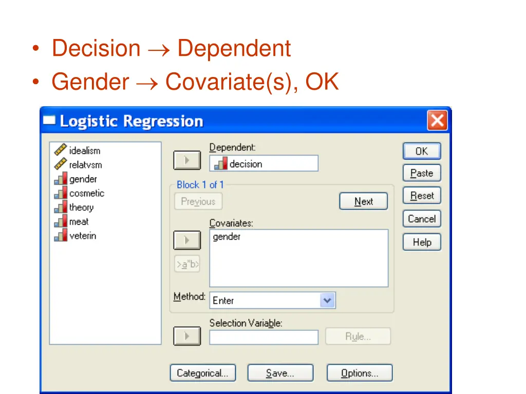 decision dependent gender covariate s ok