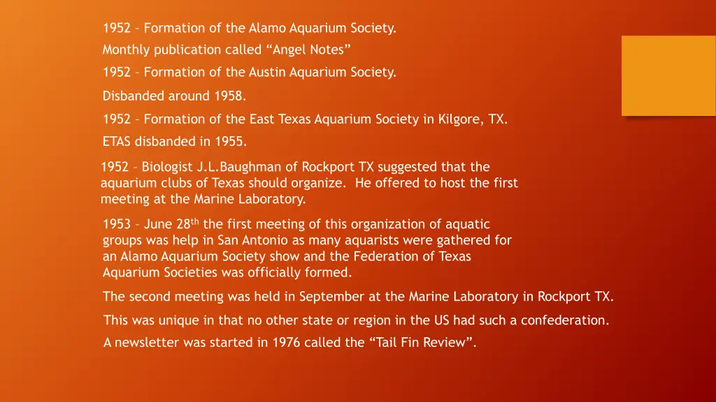 1952 formation of the alamo aquarium society