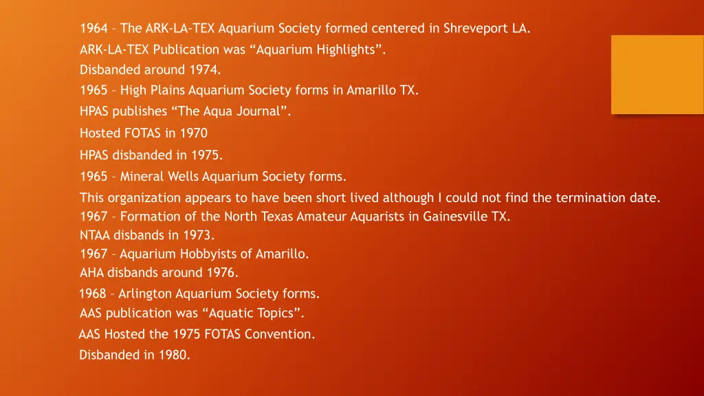 1964 the ark la tex aquarium society formed