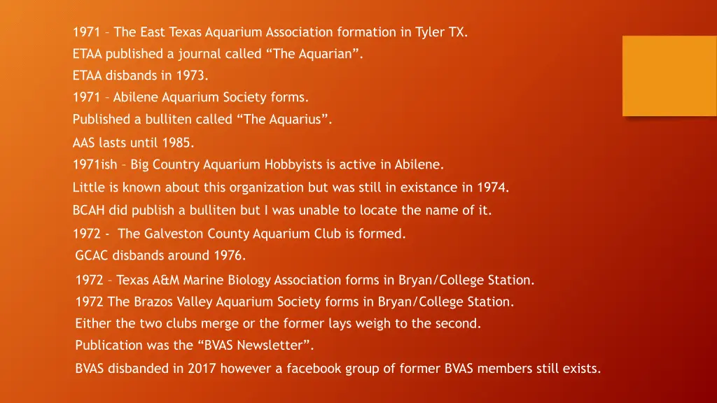 1971 the east texas aquarium association