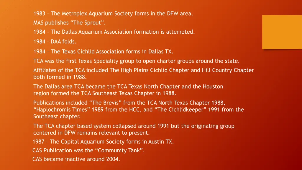 1983 the metroplex aquarium society forms