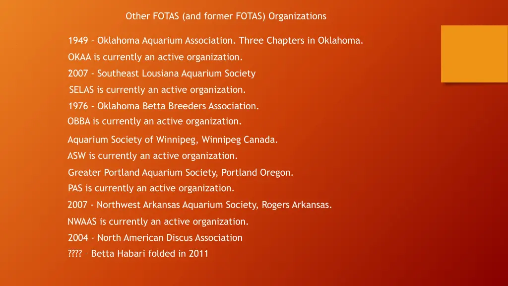 other fotas and former fotas organizations