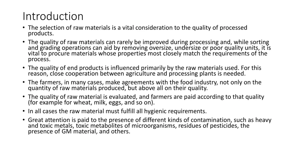 introduction the selection of raw materials