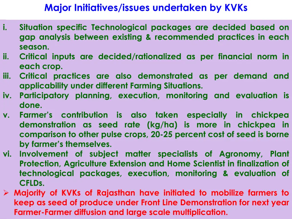 major initiatives issues undertaken by kvks