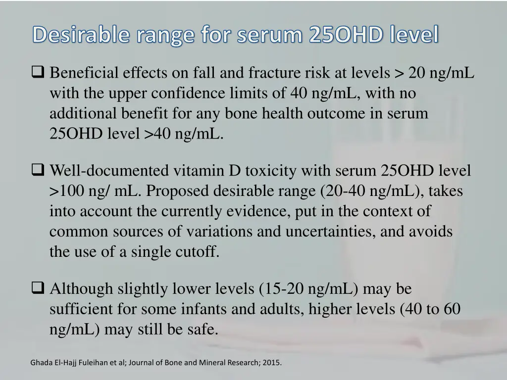 desirable range for serum 25ohd level