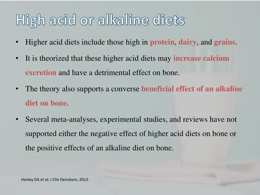 high acid or alkaline diets