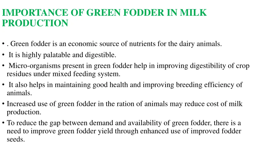 importance of green fodder in milk production