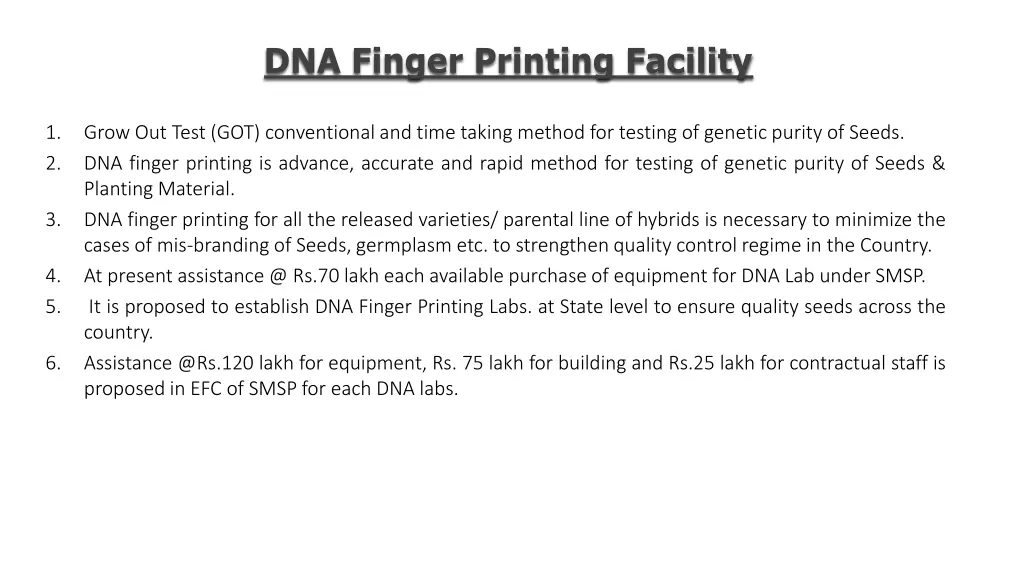 dna finger printing facility